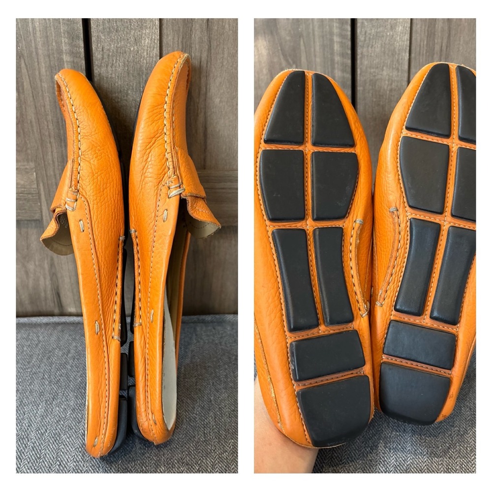 Prada Orange Pebbled Leather Mule Loafers Slip On Italy Womens 39 - Picture 3 of 8